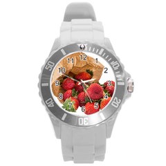 Strawberries Fruit Food Delicious Round Plastic Sport Watch (l) by Nexatart