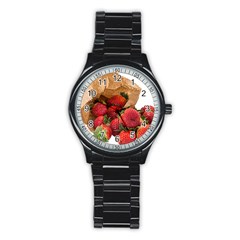 Strawberries Fruit Food Delicious Stainless Steel Round Watch by Nexatart