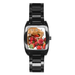 Strawberries Fruit Food Delicious Stainless Steel Barrel Watch by Nexatart