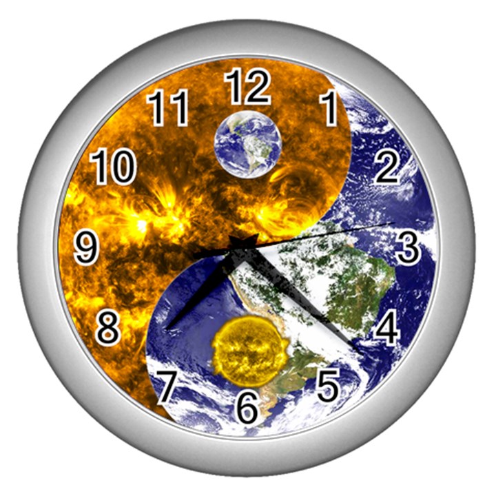 Design Yin Yang Balance Sun Earth Wall Clocks (Silver) 