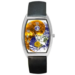 Design Yin Yang Balance Sun Earth Barrel Style Metal Watch by Nexatart