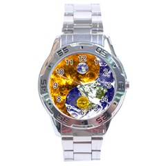 Design Yin Yang Balance Sun Earth Stainless Steel Analogue Watch by Nexatart