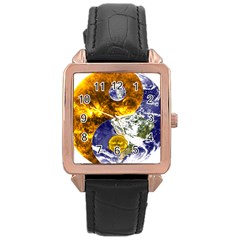 Design Yin Yang Balance Sun Earth Rose Gold Leather Watch  by Nexatart