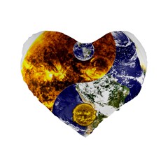 Design Yin Yang Balance Sun Earth Standard 16  Premium Flano Heart Shape Cushions by Nexatart