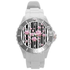 Namaste - Lotus Round Plastic Sport Watch (l) by Valentinaart