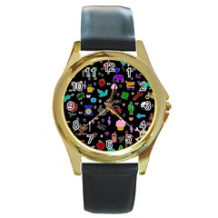 Rebus Round Gold Metal Watch by Valentinaart