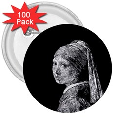 The Girl With The Pearl Earring 3  Buttons (100 Pack)  by Valentinaart