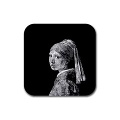 The Girl With The Pearl Earring Rubber Square Coaster (4 Pack)  by Valentinaart