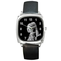 The Girl With The Pearl Earring Square Metal Watch by Valentinaart