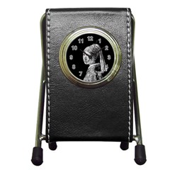 The Girl With The Pearl Earring Pen Holder Desk Clocks by Valentinaart