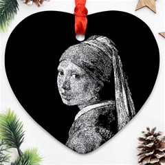 The Girl With The Pearl Earring Heart Ornament (two Sides) by Valentinaart