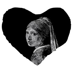 The Girl With The Pearl Earring Large 19  Premium Flano Heart Shape Cushions by Valentinaart