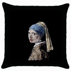 The Girl With The Pearl Earring Throw Pillow Case (black) by Valentinaart