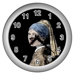 The Girl With The Pearl Earring Wall Clocks (silver)  by Valentinaart