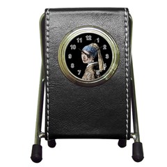 The Girl With The Pearl Earring Pen Holder Desk Clocks by Valentinaart