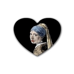 The Girl With The Pearl Earring Heart Coaster (4 Pack)  by Valentinaart