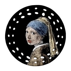 The Girl With The Pearl Earring Ornament (round Filigree) by Valentinaart