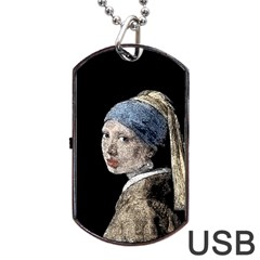 The Girl With The Pearl Earring Dog Tag Usb Flash (one Side) by Valentinaart