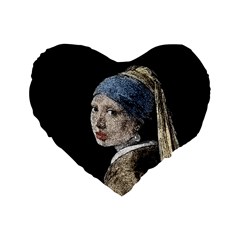 The Girl With The Pearl Earring Standard 16  Premium Heart Shape Cushions by Valentinaart