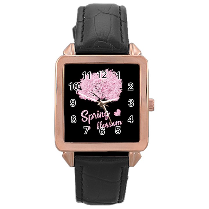 Spring blossom  Rose Gold Leather Watch 