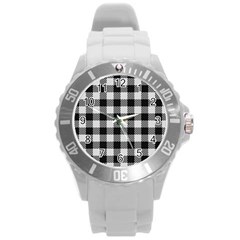 Plaid Pattern Round Plastic Sport Watch (l)