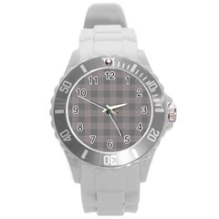 Plaid Pattern Round Plastic Sport Watch (l) by ValentinaDesign