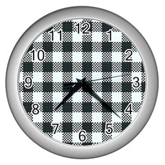 Plaid Pattern Wall Clocks (silver)  by ValentinaDesign