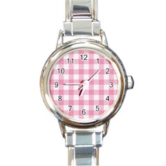 Plaid Pattern Round Italian Charm Watch by ValentinaDesign