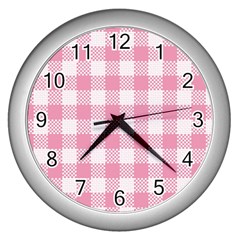 Plaid Pattern Wall Clocks (silver)  by ValentinaDesign