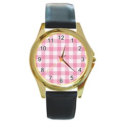 Plaid Pattern Round Gold Metal Watch by ValentinaDesign