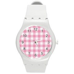 Plaid Pattern Round Plastic Sport Watch (m) by ValentinaDesign