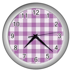 Plaid Pattern Wall Clocks (silver)  by ValentinaDesign