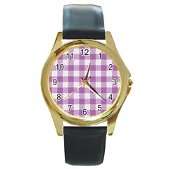 Plaid pattern Round Gold Metal Watch