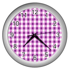 Plaid Pattern Wall Clocks (silver)  by ValentinaDesign