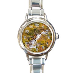 Colored Forest Landscape Scene, Patagonia   Argentina Round Italian Charm Watch by dflcprints