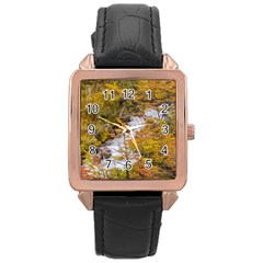 Colored Forest Landscape Scene, Patagonia   Argentina Rose Gold Leather Watch  by dflcprints