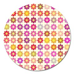 Multicolored Floral Pattern Magnet 5  (round) by linceazul