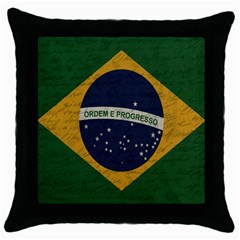 Vintage Flag - Brasil Throw Pillow Case (black) by ValentinaDesign