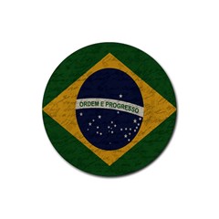 Vintage Flag - Brasil Rubber Round Coaster (4 Pack)  by ValentinaDesign