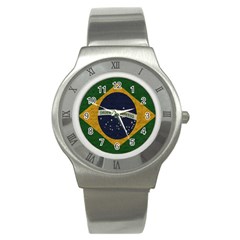 Vintage Flag - Brasil Stainless Steel Watch by ValentinaDesign