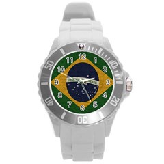 Vintage Flag - Brasil Round Plastic Sport Watch (l) by ValentinaDesign