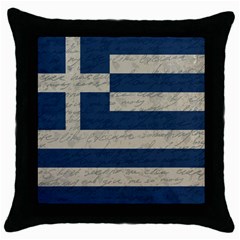 Vintage Flag - Greece Throw Pillow Case (black) by ValentinaDesign