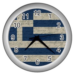 Vintage Flag - Greece Wall Clocks (silver)  by ValentinaDesign