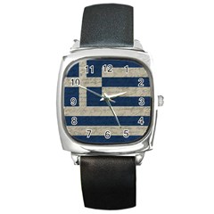 Vintage Flag - Greece Square Metal Watch by ValentinaDesign