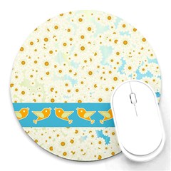 Birds And Daisies Round Mousepads by linceazul