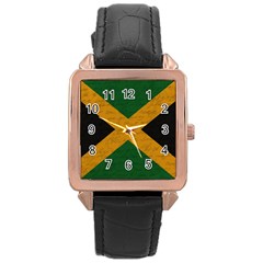 Vintage Flag - Jamaica Rose Gold Leather Watch  by ValentinaDesign