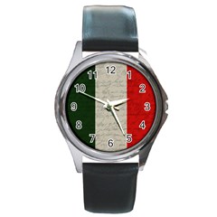 Vintage Flag - Italia Round Metal Watch by ValentinaDesign