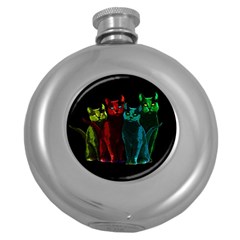 Cats Round Hip Flask (5 Oz) by Valentinaart