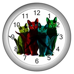 Cats Wall Clocks (silver)  by Valentinaart