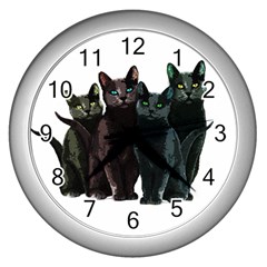 Cats Wall Clocks (silver)  by Valentinaart